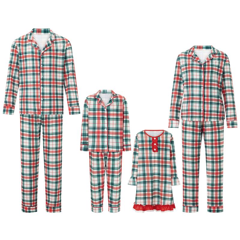 Matching Christmas Pajamas For Family Plaid Print Holiday Pajamas Sleepwear Tops Pants Dress