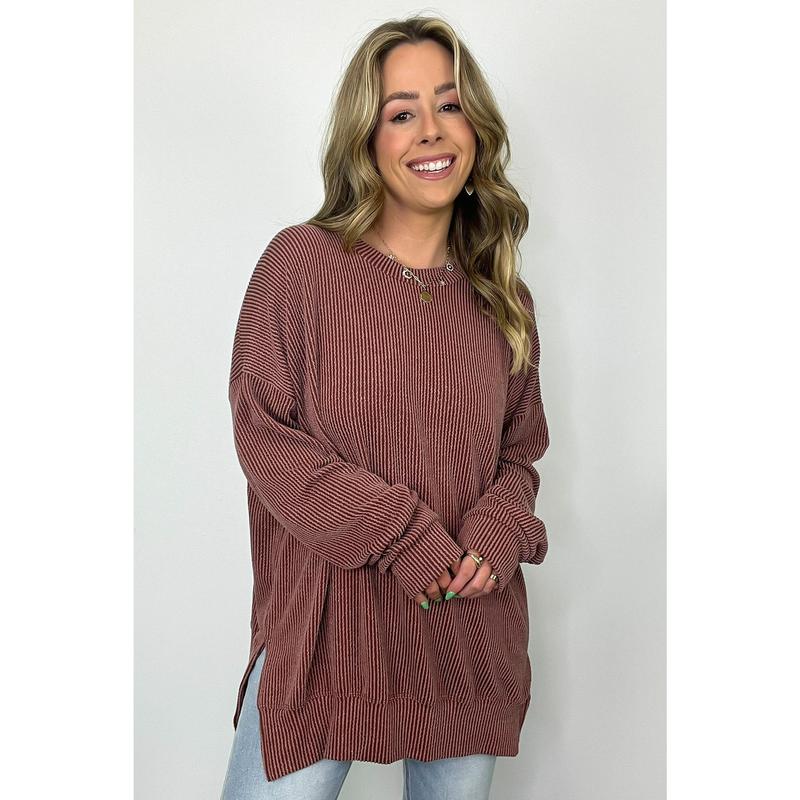 Pressley Rib Knit Side Slit Pullover - BACK IN STOCK