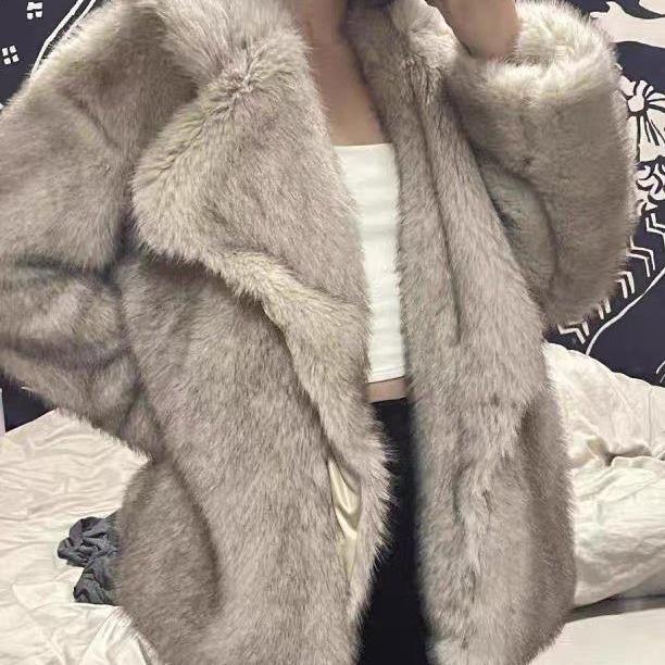 New Toka Faux  Fur Coat Women's Mid-Length Elegant Lapel Loose Internet Hot Plush Coat Womenswear Jackets