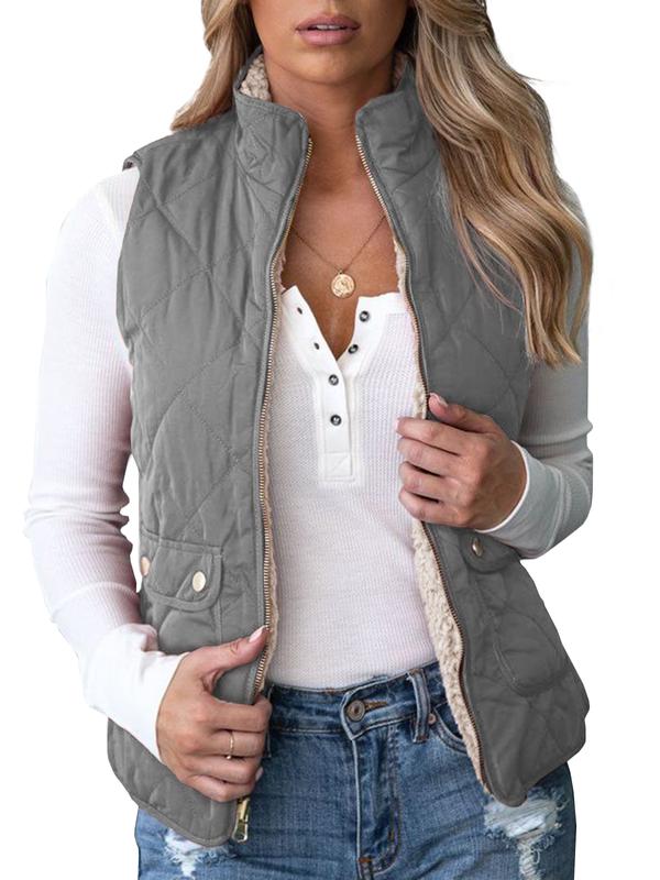 PiePieBuy Women's Winter Vest Casual Sherpa Fleece Vest Warm Gilet Outerwwear Stand Collar Quilted Jacket Vest with Pockets