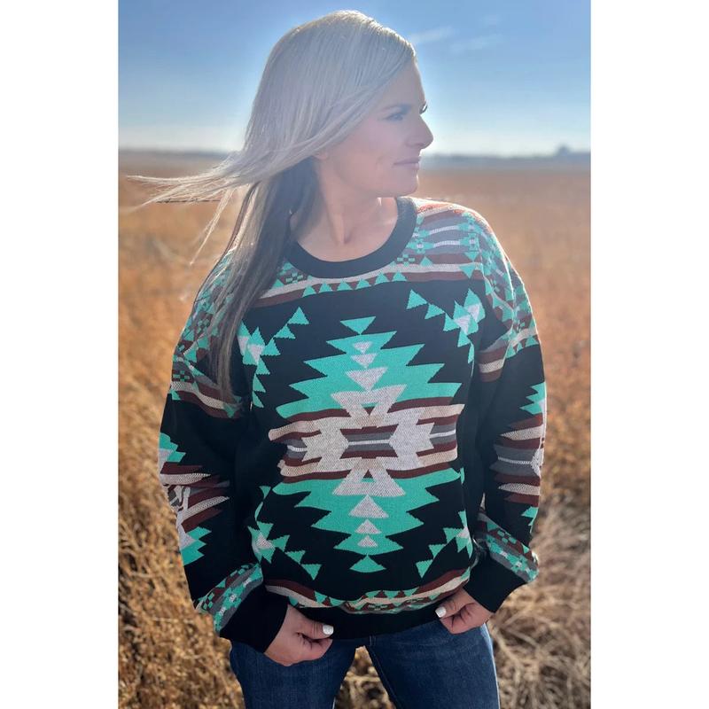 Turquoise Trails Western Print Sweater