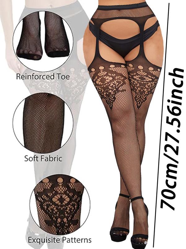 Women's Solid Graphic   Floral Hollow Out Sheer Garter Fishnet Stockings, Sexy Comfy Breathable Thigh High Stockings for Party, Ladies Stockings for All Seasons