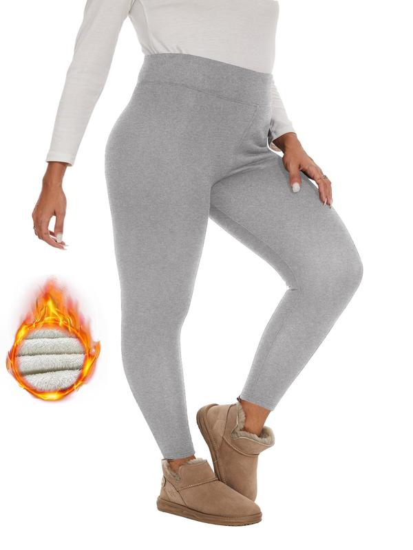  Solid High Waist Thermal Lined Leggings, Casual Comfy Warm Skinny Pants for Daily Wear, Women's Bottoms for Fall & Winter