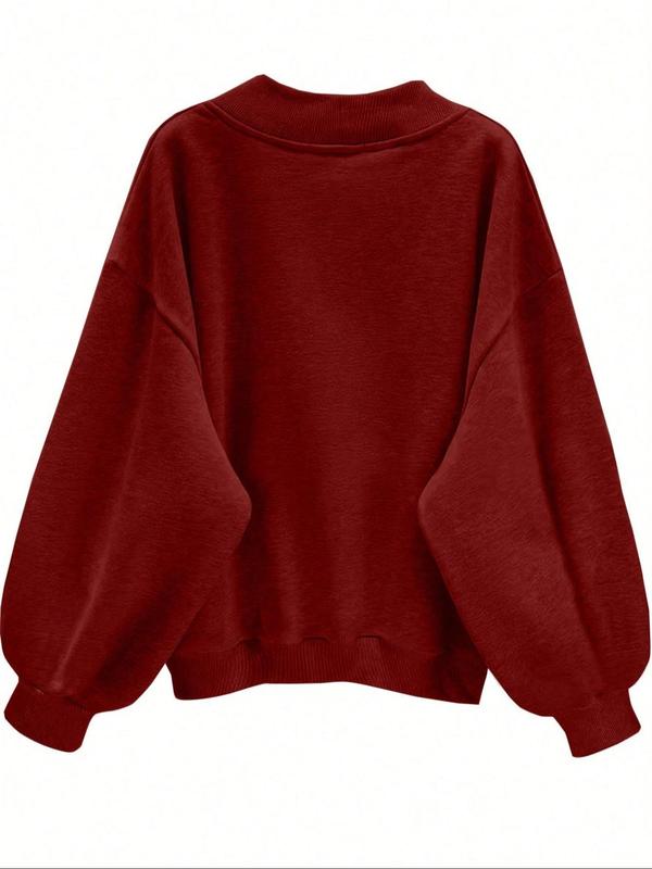 Women's Plain Drop Shoulder V Neck Sweatshirt, Casual Long Sleeve Pullover for Fall, Women's Clothes for Daily Wear