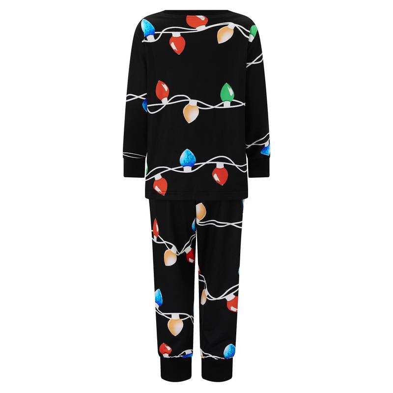 Christmas Pajamas For Family Family Matching Christmas Pajama Set String Light Print Long Sleeve Tops Elastic Waist Long Pants