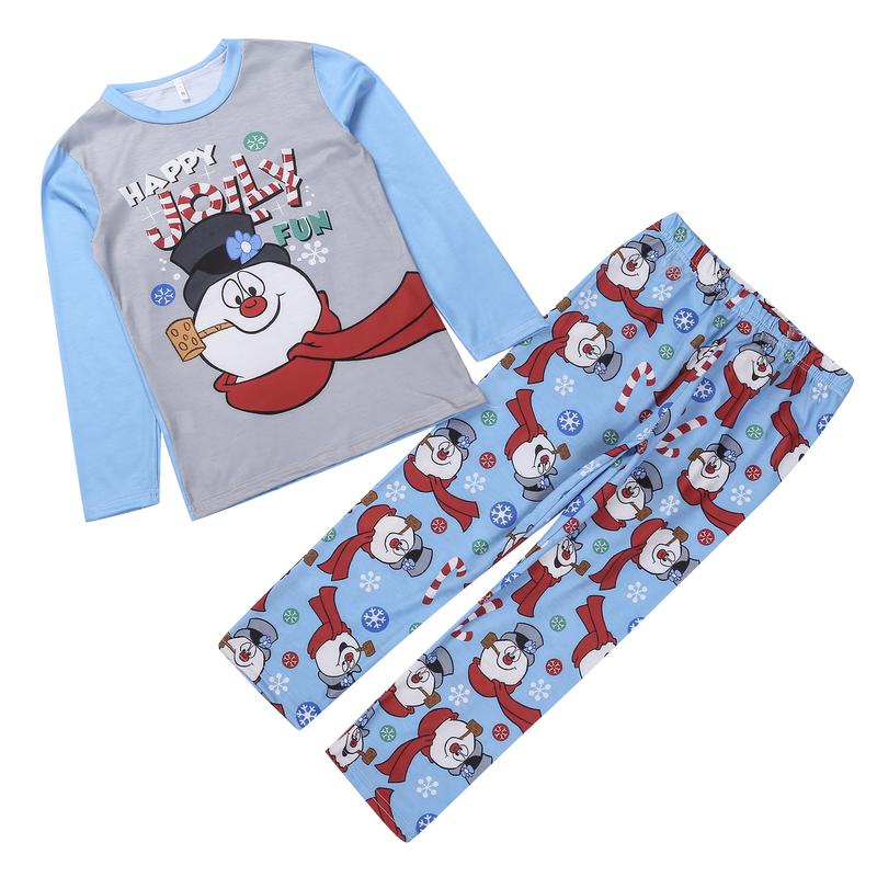 New Family Matching Christmas Pajamas Set Cotton Christmas Snowman Print T-Shirt Pants Pajamas for Family