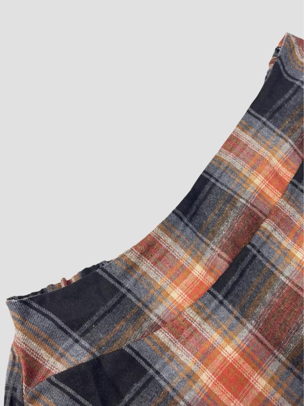  Plaid Print Elastic Waist Flared Skirt, Casual Fashion Long Skirt for Daily Outdoor Wear, Women Clothing for Fall & Winter