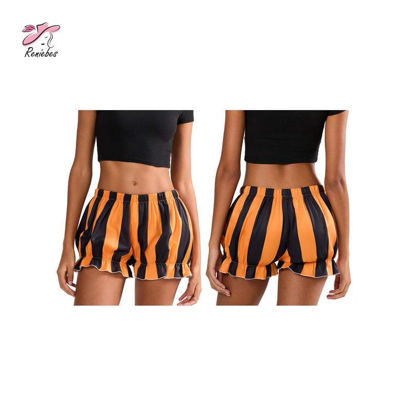 Women's Fashion Bloomers Shorts Halloween Stripe Elastic Waist Short Pants Summer Casual Shorts