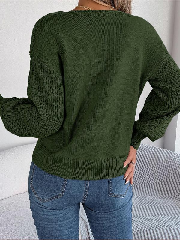 Women's Plain Textured Square Neck Drop Shoulder Sweater,  Fall Outfits 2024, Fashion Casual Long Sleeve Jumper for Daily Outdoor Wear, Women's Knit Top for Spring & Fall