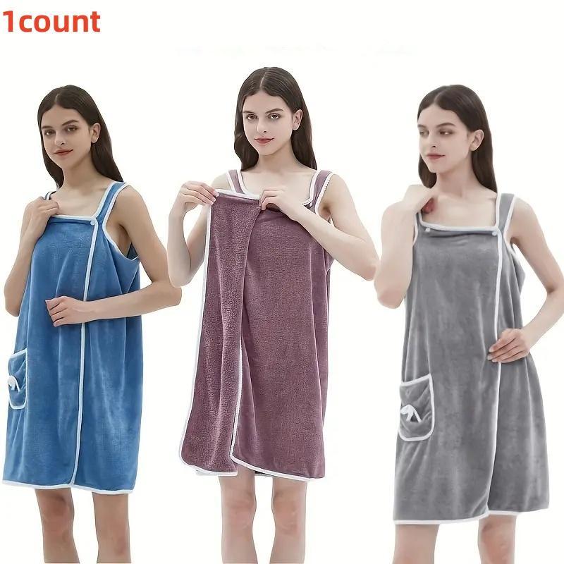 Wearable Bathrobe with Pocket, 1 Count Soft Comfortable Bathrobe, Adjustable Bath Robe for Home Travel