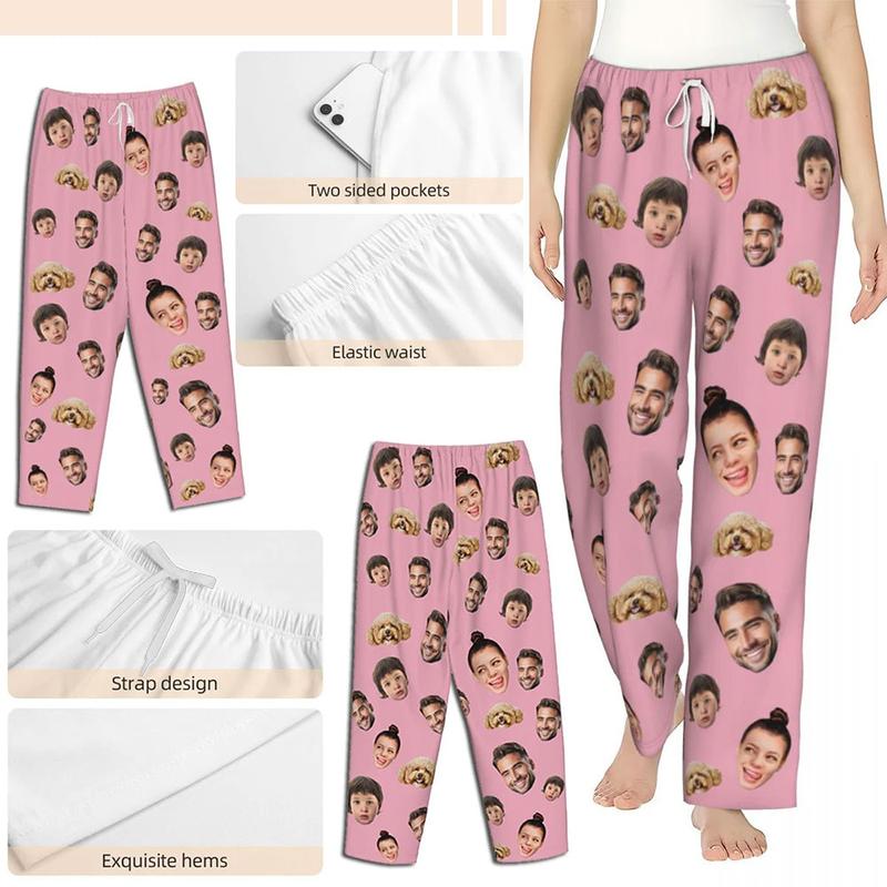 Custom Photo Pajamas - Personalized Face Unisex Pajama Pants for Women Men - Home Wear Set - Lounge-wear, Men's Wear Pajama Set Nightwear Silk