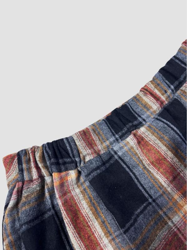  Plaid Print Elastic Waist Flared Skirt, Casual Fashion Long Skirt for Daily Outdoor Wear, Women Clothing for Fall & Winter