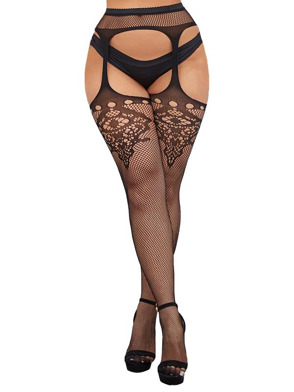 Women's Solid Graphic   Floral Hollow Out Sheer Garter Fishnet Stockings, Sexy Comfy Breathable Thigh High Stockings for Party, Ladies Stockings for All Seasons