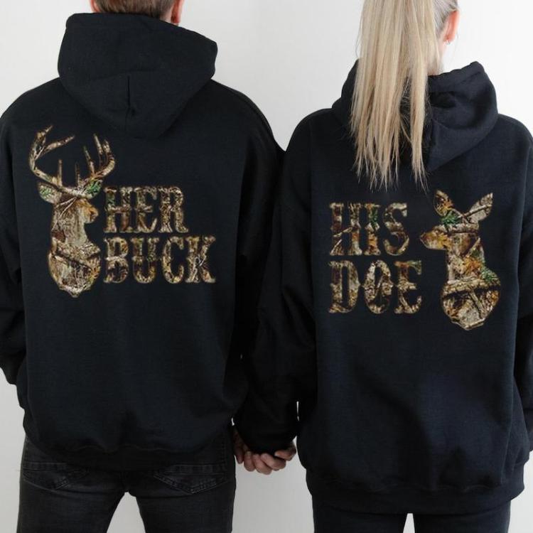 Her Buck His Doe Shirt, Camo Shirt, Hunting Couples T-shirt, Matching Deer Tee, Buck and Doe Shirt, Outdoor Couple Matching Shirt, BF Shirt, GF Shirt, Lover Matching Shirt, Unisex Couple Shirt Gift For Women, For Men