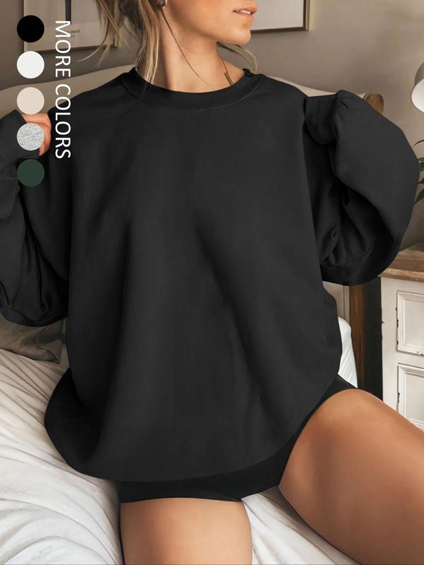 Women's Solid Color Thermal Lined Crew Neck Sweatshirt, Casual Long Sleeve Pullover for Fall & Winter, Women's Clothes for Daily Wear