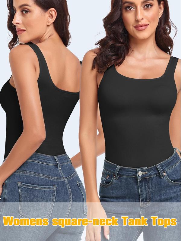 Women's Solid Color Square Neck Shapewear Tank Top, High Stretch Seamless Tummy Control Shaper, Ladies Shapewear for All Seasons