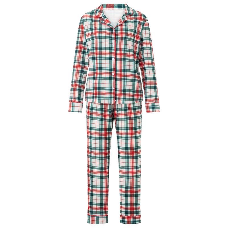 Matching Christmas Pajamas For Family Plaid Print Holiday Pajamas Sleepwear Tops Pants Dress