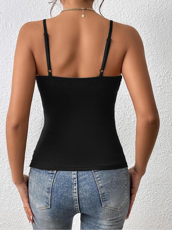 Women's Plain Ruched Wrap Backless Cami Top, Elegant Spaghetti Strap Top for Summer, Ladies Clothes for Daily Wear