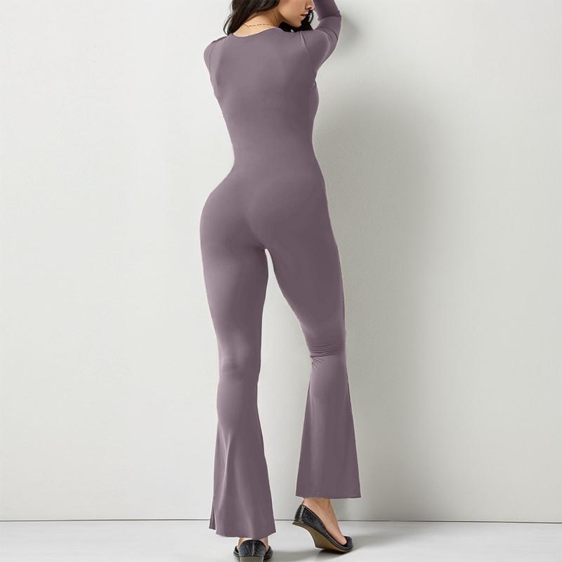 Women Long Sleeve Belly Waist Shaping and Hip Lift Square Collar Wide Leg High Elastic Jumpsuit Does not apply