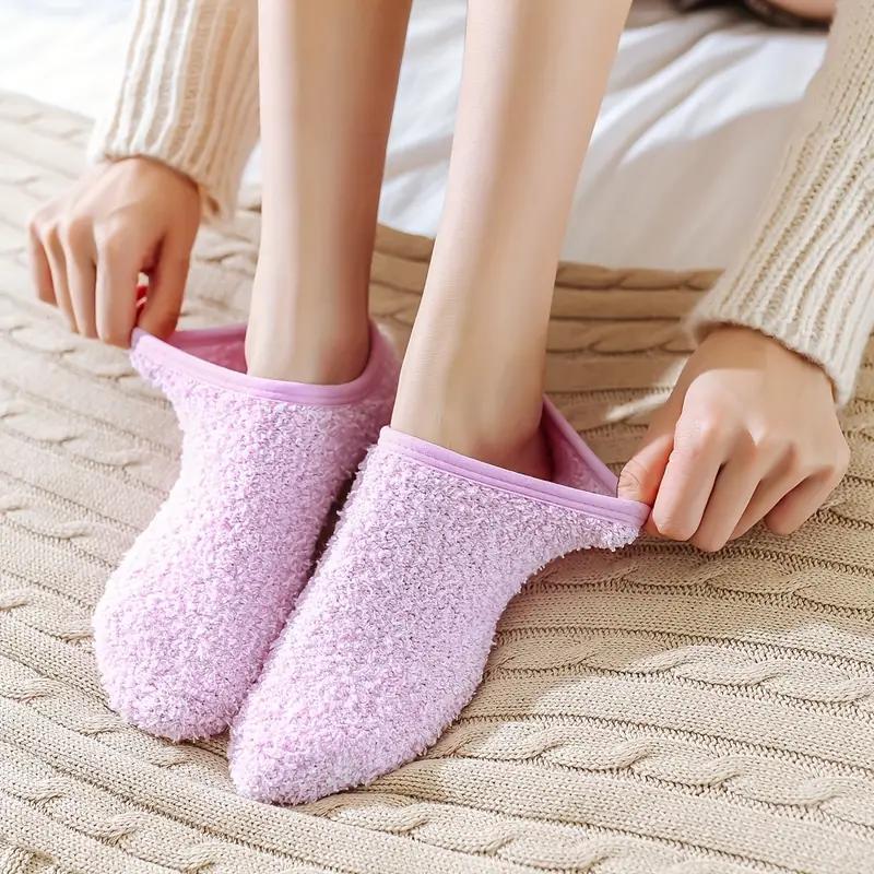 Women's Solid Color Fluffy Ankle Socks, 1 Pair Soft Comfy Warm Floor Socks for Fall & Winter, Women's Socks for Daily Wear