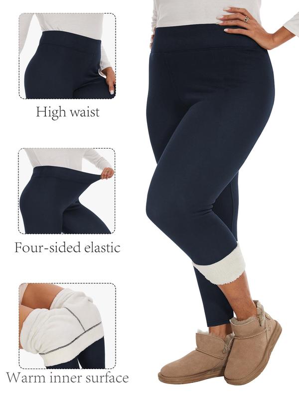  Solid High Waist Thermal Lined Leggings, Casual Comfy Warm Skinny Pants for Daily Wear, Women's Bottoms for Fall & Winter