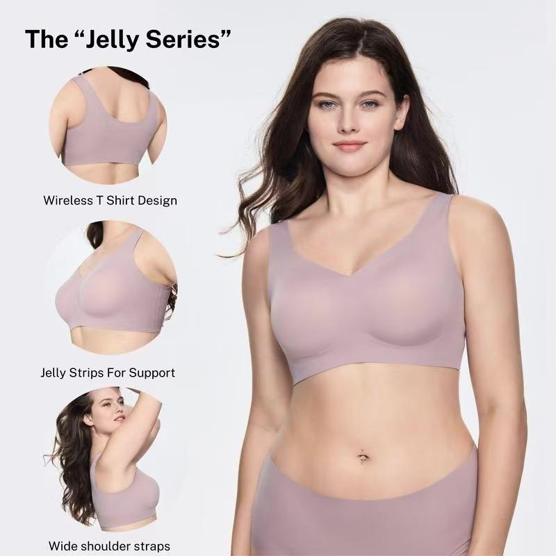 Jelly Wireless T-shirt Bra - seamless,magic uplifting, full coverage, anti-slip, Plus Size Friendly, Comfortable,Soft, Womenswear, Everyday, PushUp, Spandex, Underwear, Lady,Clothing, Basic, Vneck Gamis Clothe