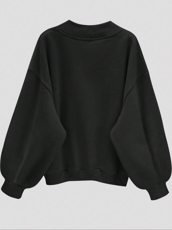 Women's Plain Drop Shoulder V Neck Sweatshirt, Casual Long Sleeve Pullover for Fall, Women's Clothes for Daily Wear