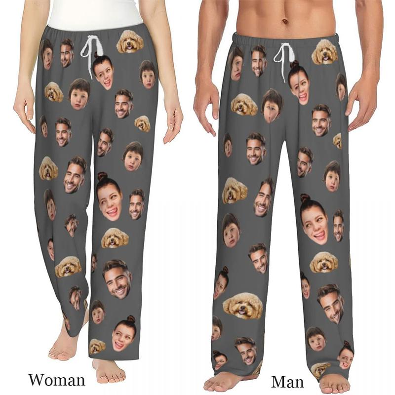 Custom Photo Pajamas - Personalized Face Unisex Pajama Pants for Women Men - Home Wear Set - Lounge-wear, Men's Wear Pajama Set Nightwear Silk