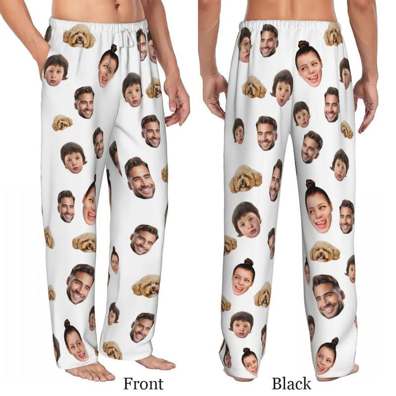 Custom Photo Pajamas - Personalized Face Unisex Pajama Pants for Women Men - Home Wear Set - Lounge-wear, Men's Wear Pajama Set Nightwear Silk