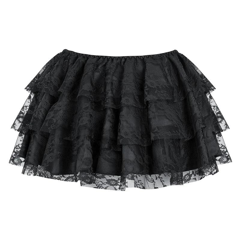 Sexy Layered Mesh Tulle Lace Mini Pleated Skirt Gothic Skirts Showgirl Party Dance Tutu Skirt Plus Size S-6XL Fabric Fit