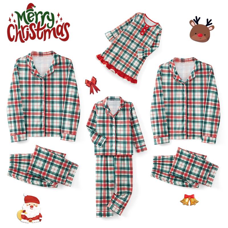 Matching Christmas Pajamas For Family Plaid Print Holiday Pajamas Sleepwear Tops Pants Dress