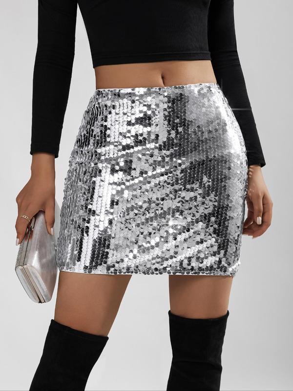 Women's Glitter Sequins Bodycon Skirt, Fashionable Sparkly Short Skirt for Party Club Dating, Ladies Bottoms for All Seasons