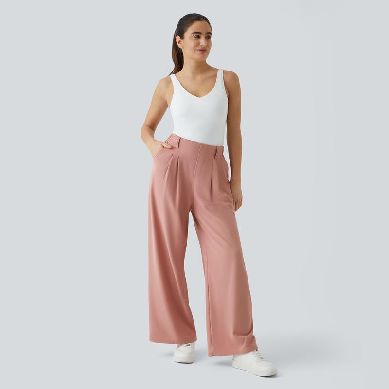 Halara Flex High Waisted Plicated Side Pocket Wide Leg Waffle Work Pants