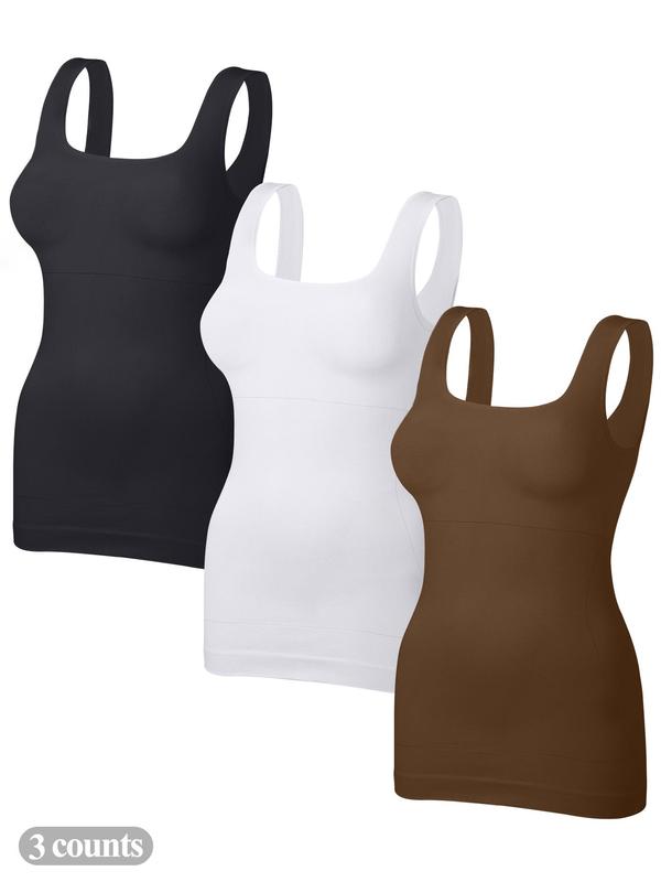 Women's Solid Color Square Neck Shapewear Tank Top, High Stretch Seamless Tummy Control Shaper, Ladies Shapewear for All Seasons