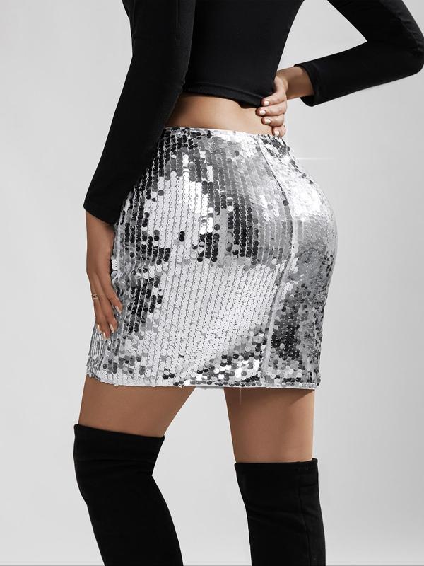 Women's Glitter Sequins Bodycon Skirt, Fashionable Sparkly Short Skirt for Party Club Dating, Ladies Bottoms for All Seasons