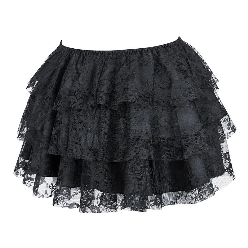 Sexy Layered Mesh Tulle Lace Mini Pleated Skirt Gothic Skirts Showgirl Party Dance Tutu Skirt Plus Size S-6XL Fabric Fit