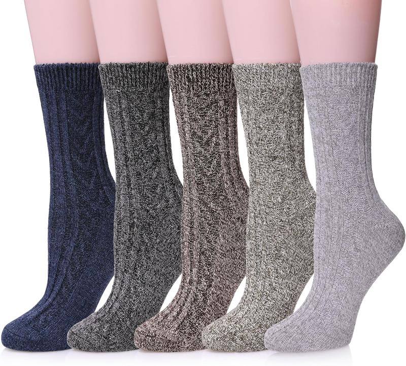 Womens 5 Pairs Soft Thick Comfort Casual Cotton Warm  Crew Winter Socks