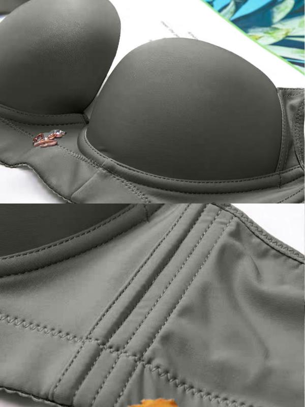 Plus Size Rhinestone Decor Push Up Bra, Women's Solid Underwire Bra, Soft Comfortable Breathable Bras for Daily Wear