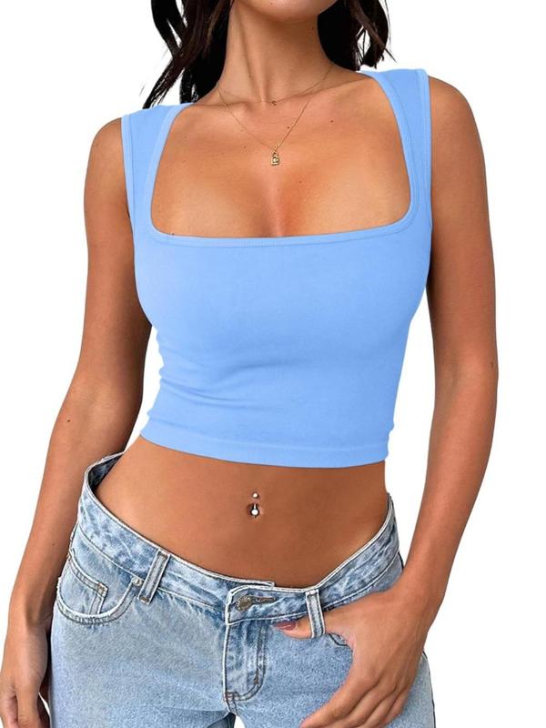 Solid Square Neck Sports Vest, Tank Tops for Women, Casual Comfy Workout Tops, Breathable Sleeveless Crop Top for Yoga Gym Workout, Running Vest, Ladies Sportswear Clothing for All Seasons, Fall Outfits, Fallfreshness Tank Tops For Men