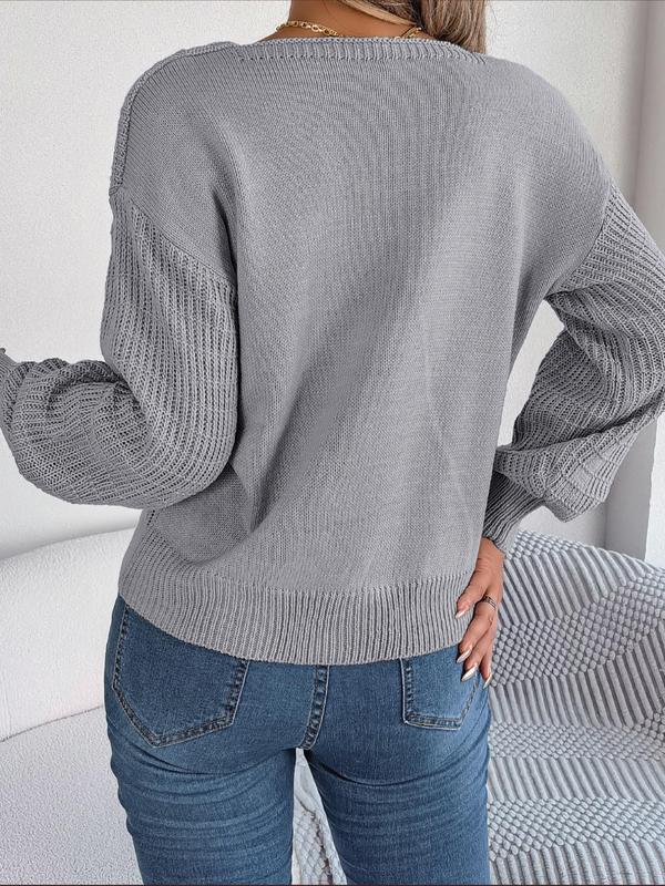 Women's Plain Textured Square Neck Drop Shoulder Sweater,  Fall Outfits 2024, Fashion Casual Long Sleeve Jumper for Daily Outdoor Wear, Women's Knit Top for Spring & Fall