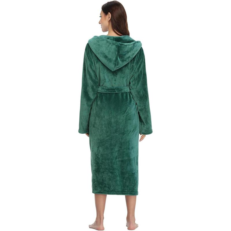 RONGTAI Womens Robes Plush Fleece Hooded Bathrobe Thick Nightgown with Pockets Fluffy Sleepwear