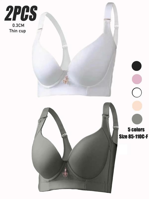 Plus Size Rhinestone Decor Push Up Bra, Women's Solid Underwire Bra, Soft Comfortable Breathable Bras for Daily Wear