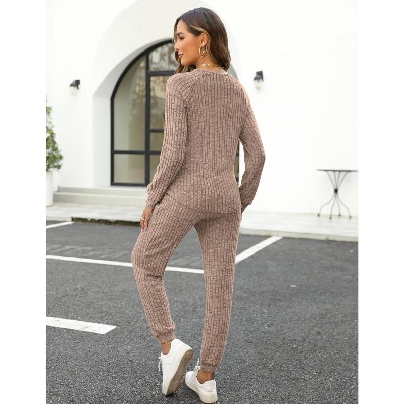 WIHOLL Two Piece Outfits for Women Lounge Sets Button Down Sweatshirt Sweatpants Sweatsuits Set with Pockets