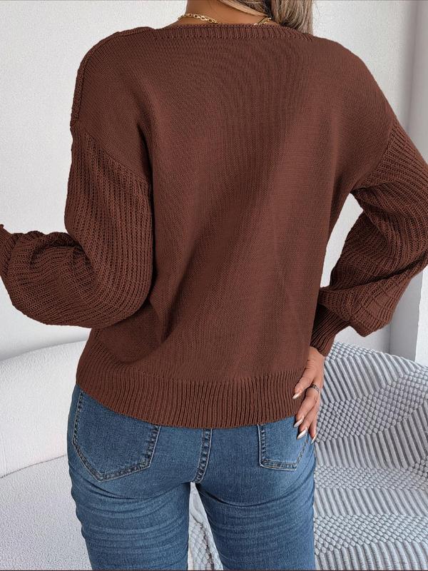 Women's Plain Textured Square Neck Drop Shoulder Sweater,  Fall Outfits 2024, Fashion Casual Long Sleeve Jumper for Daily Outdoor Wear, Women's Knit Top for Spring & Fall