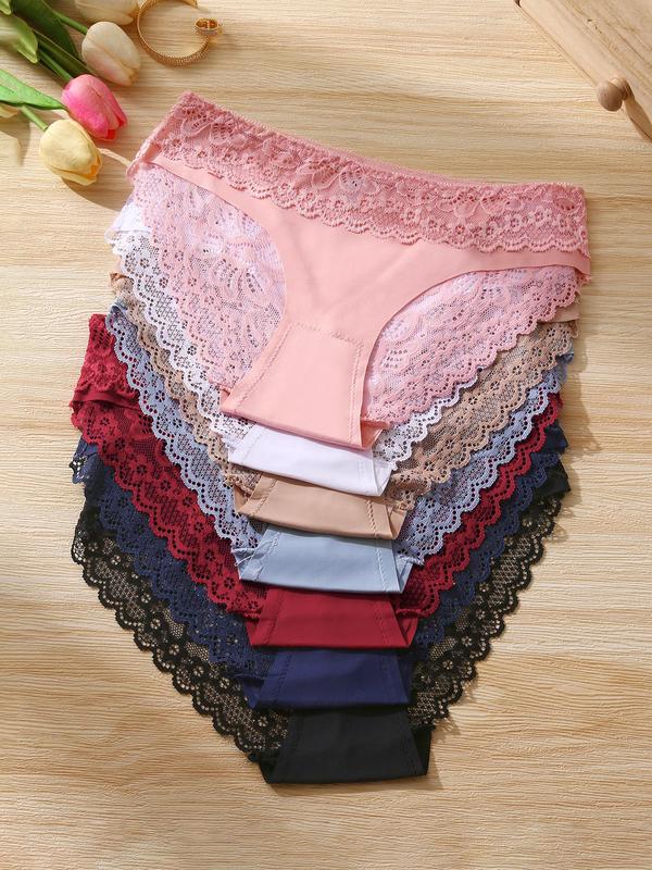 Women's Contrast  Floral Lace Brief, Soft Comfy Breathable Panty for Daily Wear, Underwear for All Seasons