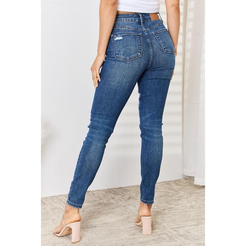 Judy Blue Full Size Mid Waist Distressed Slim Jeans