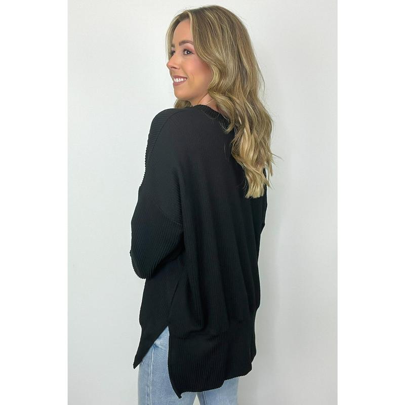 Pressley Rib Knit Side Slit Pullover - BACK IN STOCK