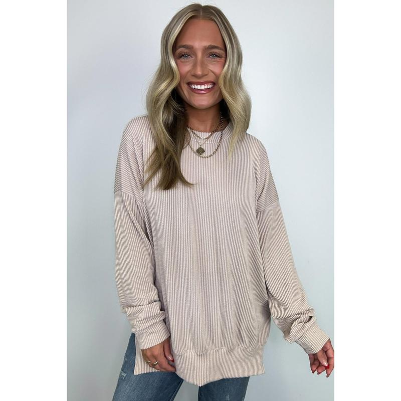 Pressley Rib Knit Side Slit Pullover - BACK IN STOCK