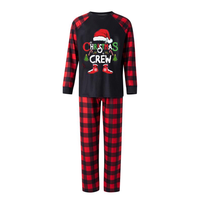 Hot Family Matching Christmas Pajamas, Baby Romper Letter Christmas Hat Print Long Sleeve Tops + Plaid Pants Sleepwear Set