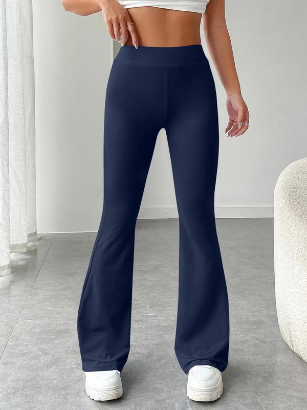 Women's Solid High Waist Flare Leg Pants, Casual Comfy Bell Bottom Trousers for Daily Wear, Ladies Bottoms for Fall & Winter